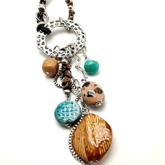 Long Artisan Bohemian-style Mixed Stone Statement Necklace Silver-tone Chain - Picture 4 of 10